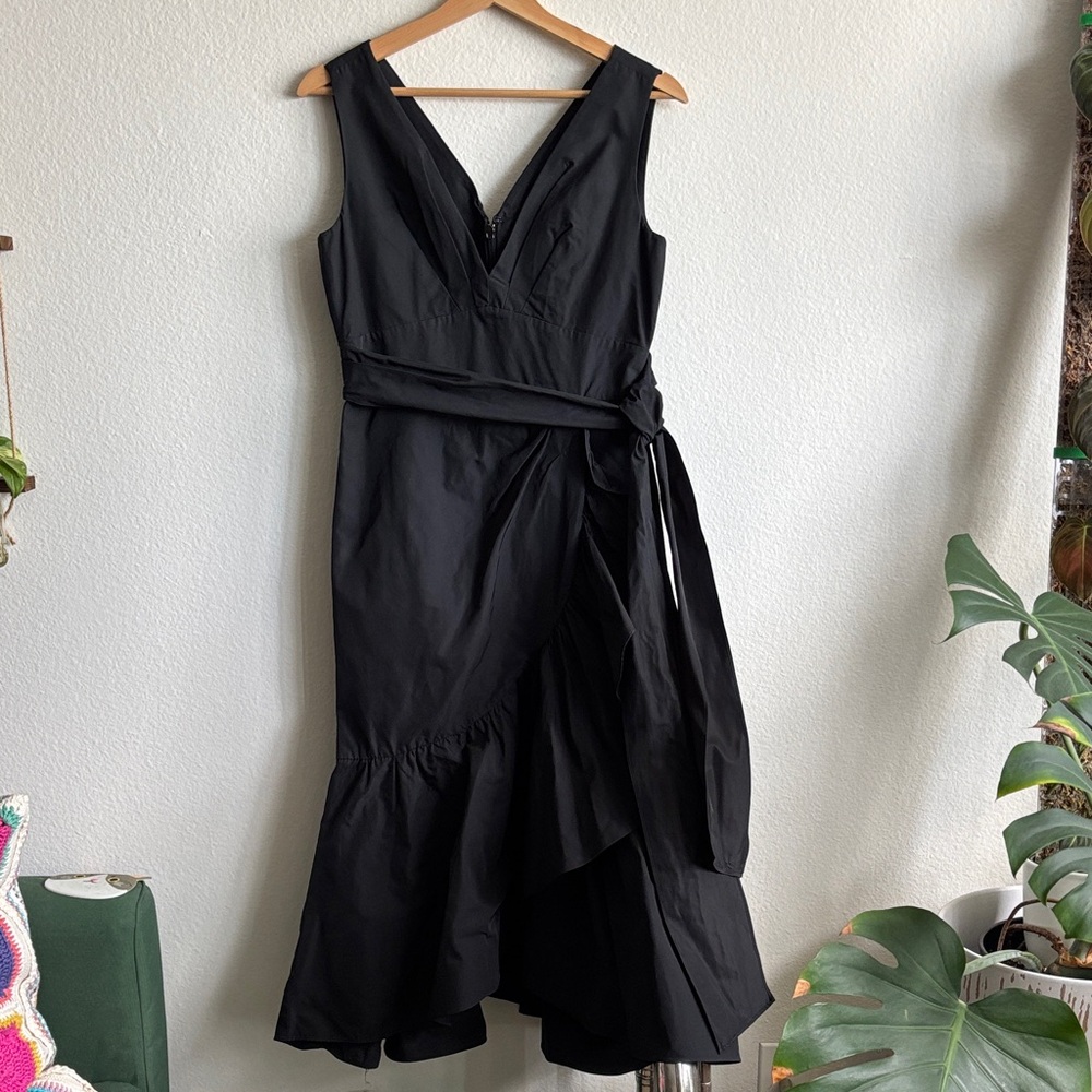 Rebecca Taylor Sleeveless Taffeta Black Tulip Ruffle Dress Size 4